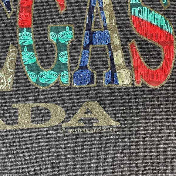Vintage 90's Single Stitch Las Vegas Nevada Pinstriped Short Sleeve T-Shirt USA - Picture 5 of 9